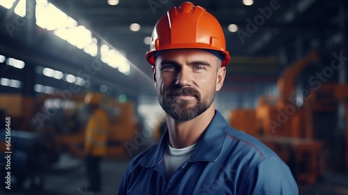 A worker wearing a hard hat in an industrial factory