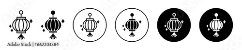 Traditional Chinese lantern icon. Japanese Happy new year light lamp decoration symbol set. Korean tassel celebration with lantern vector sign. Chinese paper lantern or light lamp line logo.