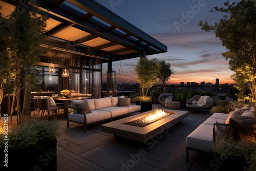 Design a luxurious penthouse penthouse penthouse penthouse with a rooftop garden and outdoor kitchen