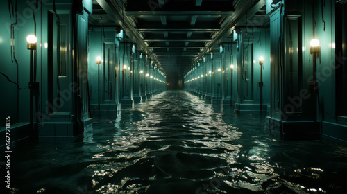 Inundación de pasillo interior subterráneo.