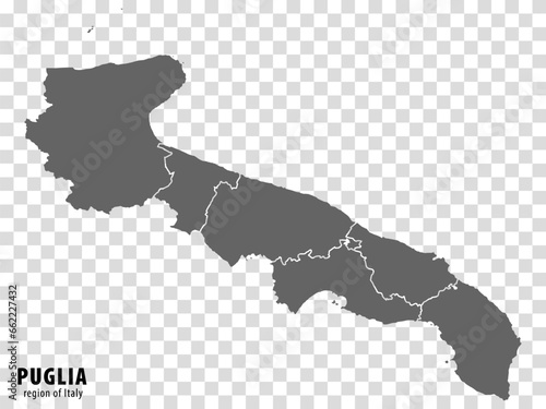Blank map Apulia of Italy. High quality map Region Apulia with municipalities on transparent background for your web site design, logo, app, UI. EPS10.