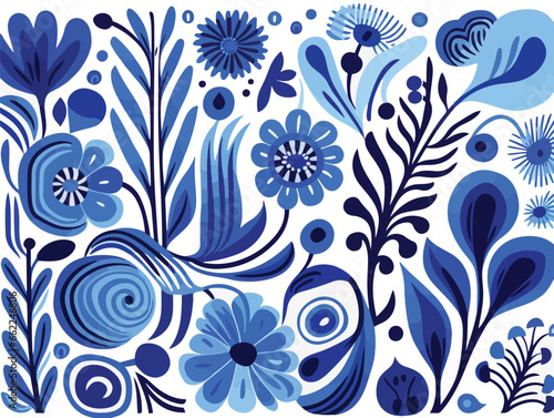 Abstract floral pattern in blue and white