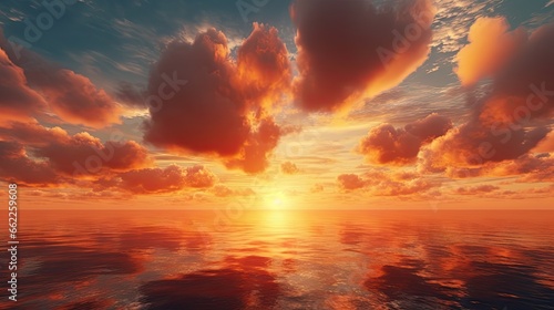  the sun is setting over the ocean with clouds in the sky. generative ai