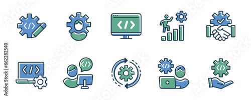 business program development improvement software deploy digital environment icon set modern cloud environment integration for web and app with gear cogwheel vector symbol illustration 