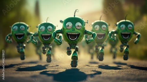 A group of green robots. Ecology
