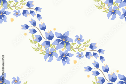 Floral Ikat pattern seamless paisley embroidery border with magnolia flower motifs background border oriental Japanese style. Ikat pattern seamless vector illustration design .