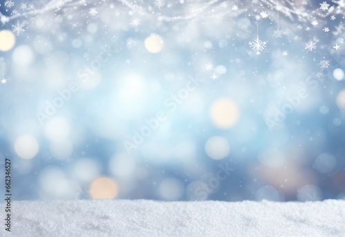 Snowy winter Christmas background with bokeh. copy space for text