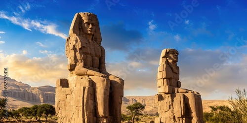 Famous colossi of Memnon, giant sitting statues, Luxor