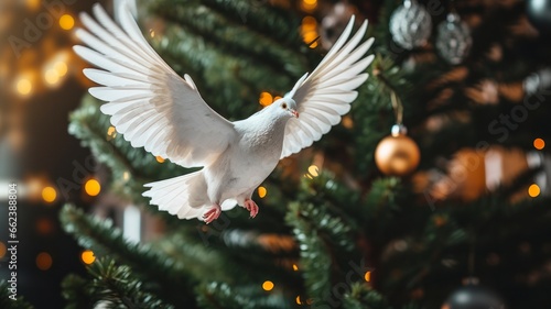 Avian Ornament Adorning Holiday Tree: Winter Interior Design Ideas with Wildlife-inspired Decor Featuring Pigeon, Dove, and Feather Elements.