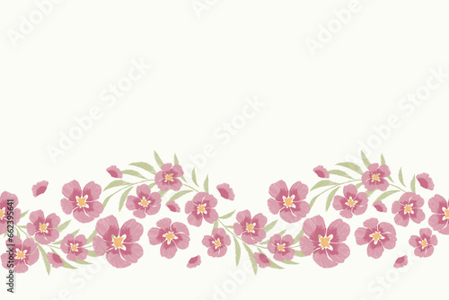 Floral Ikat pattern seamless paisley embroidery border with magnolia flower motifs background border oriental Japanese style. Ikat pattern seamless vector illustration design .