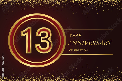 13th anniversary logo with gold double line style decorated with glitter and confetti Vector EPS 10