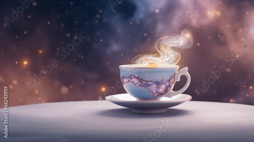 White teacup galaxy around saucer sets illustration picture AI generated art