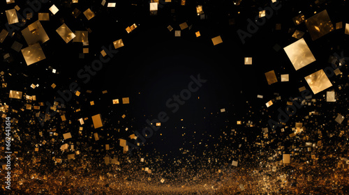 gold confetti with small yellow squares on a black background