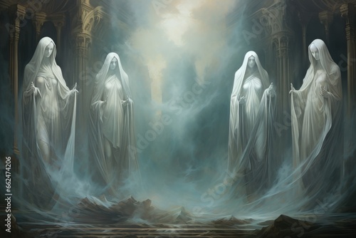 Ethereal mist guardians, protecting sacred sites with their veiled presence - Generative AI