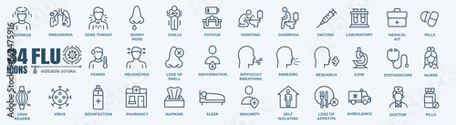 Disease, sickness and flu elements - minimal thin line web icon set. Outline editable icons collection. Simple vector illustration.