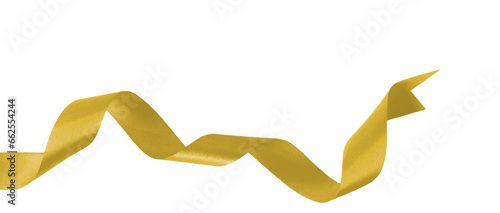 golden ribbon for christmas and birthday present, Isolated element PNG image.
