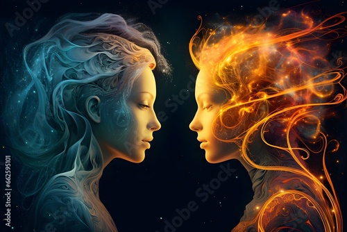 Ethereal Cosmic Connection of Twin Flames. generative ai