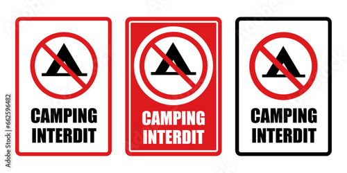 camping tente interdit panneau interdiction fond rouge barré