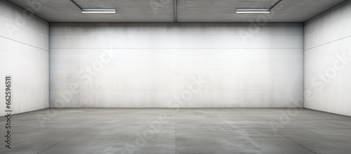 Empty white garage room in the house With copyspace for text