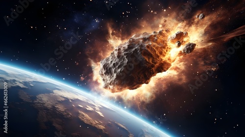 A asteroid hit on earth , World end concept , 2029 , Generative AI
