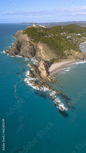 Aerial view of the Byron Bay Lighthouse in Australia