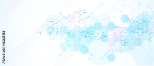 Modern science or technology abstract background using hexagonal shapes.