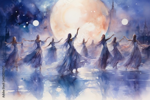 Graceful moonlit dancers, moving in perfect synchrony with the celestial rhythms - Generative AI