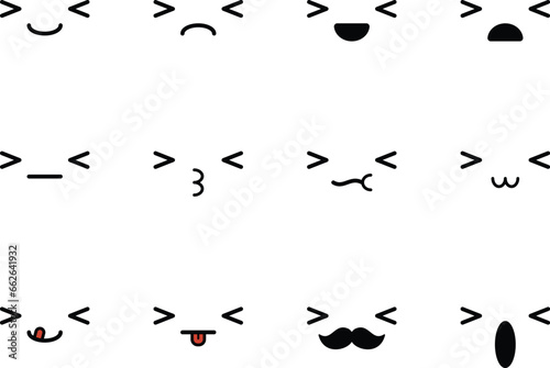 Collection of cartoon character faces in different emotions. Cute cartoon face sticker