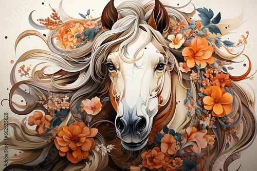 Horse with Floral Details Acrylic Painting