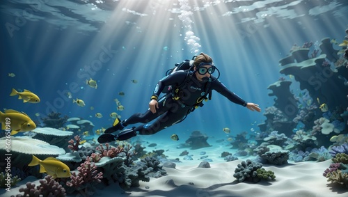 "Oceanic Elegance: A Scuba Diver's Enchanted Journey"