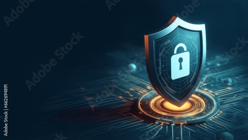 3D Padlock cyber security password antivirus shield technology background for antihacking computer safety