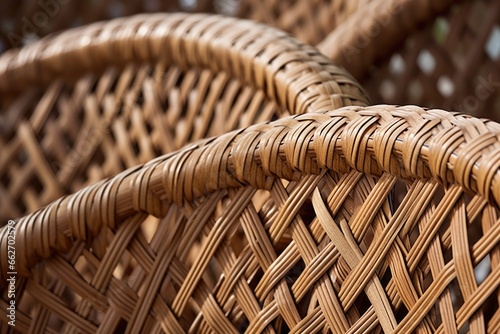 detail of woven wicker patio chairs