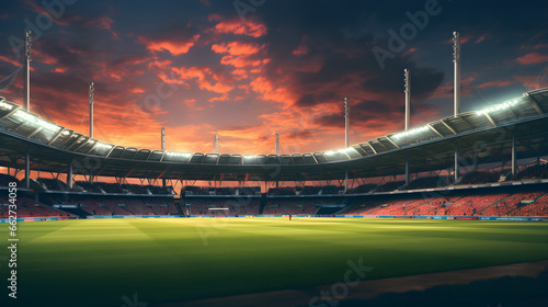 Sports stadium cinematic background wallpaper, cricket, football, baseball stadium background with cinematic clouds on background