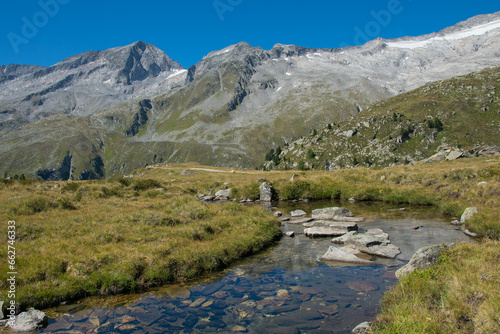 View of a little stream in the Zillertal alps in South Tyrol, Italy