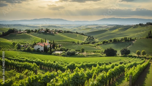 photo of a vineyard view with a beautiful scenic background made by AI generative