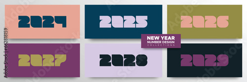 2024, 2025, 2026, 2027, 2028, 2029 number design concept for calendar and symbols. Creative concept of new year number with minimalist and unique design style
