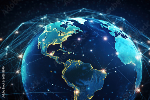 Internet network for fast data exchange over America from space, global telecommunication satellite around the world for IoT, mobile web, financial technology.