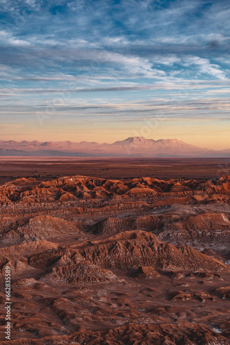 sunset in valle de la luna in the Atacama desert in chile
