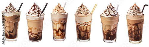 Set of glasses Frappuccino isolated on transparent background.