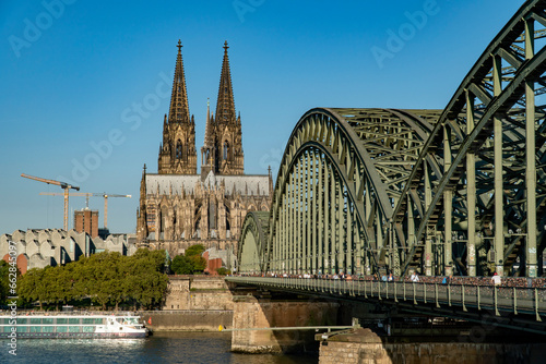 Cologne Cathedral and Hohenzollern Bridge daylight view