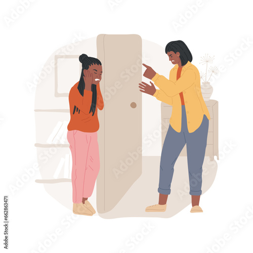 Family fight isolated cartoon vector illustration. Teen yelling and closing bedroom, family fighting, teenager lifestyle, quarrel with parents, people conflicts and disagreement vector cartoon.