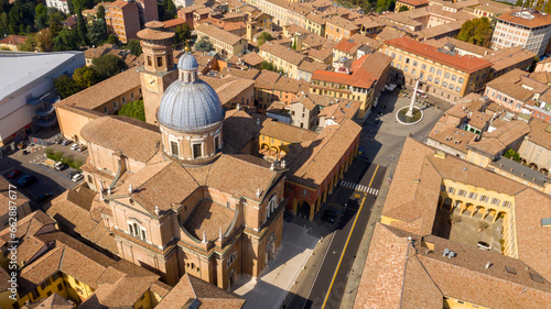 Aerial view of the temple of the Beata Vergine della Ghiara, also known as the basilica of the Madonna della Ghiara. This church is a Catholic minor Basilica and is located in Reggio Emilia, Italy.