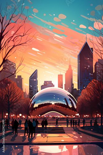 Illustration of a beautiful view of Chicago, USA