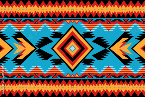Indigenous tribal Ikat pattern, Vibrant handwoven geometric textile culture.
