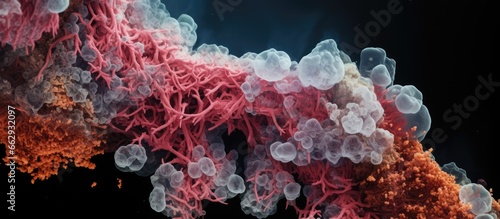 Microscopic image of granulomatous inflammation in the lungs associated with tuberculosis or fungal lung infections With copyspace for text