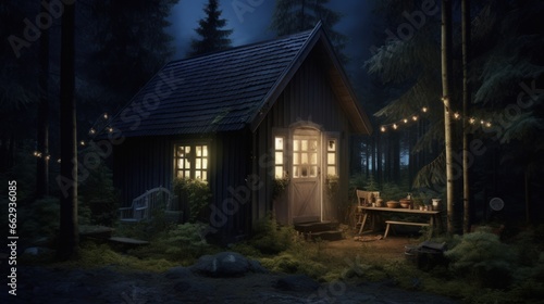 Mattepainting background shed in the forest heroic fantasy halloween witchy video game night scary stary scandinavian sky