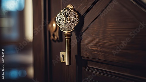 a close-up of keys in the lock of a house door