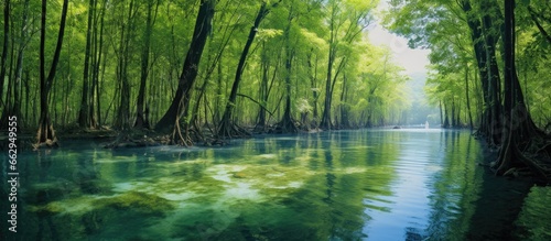 Emerald pool is a hidden pool in the mangrove forest at Krabi Thailand With copyspace for text