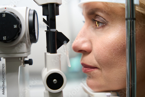 Middle-aged client undergoing an ophthalmological examination