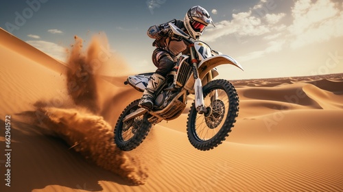motocross rider jumping in desert
